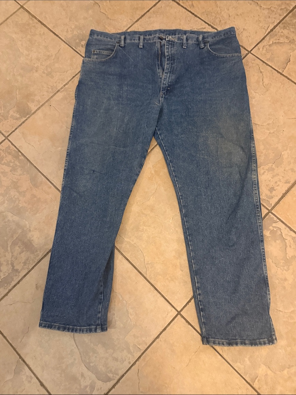 Wrangler Men's Straight Fit Denim Jeans - Medium Blue 46x32